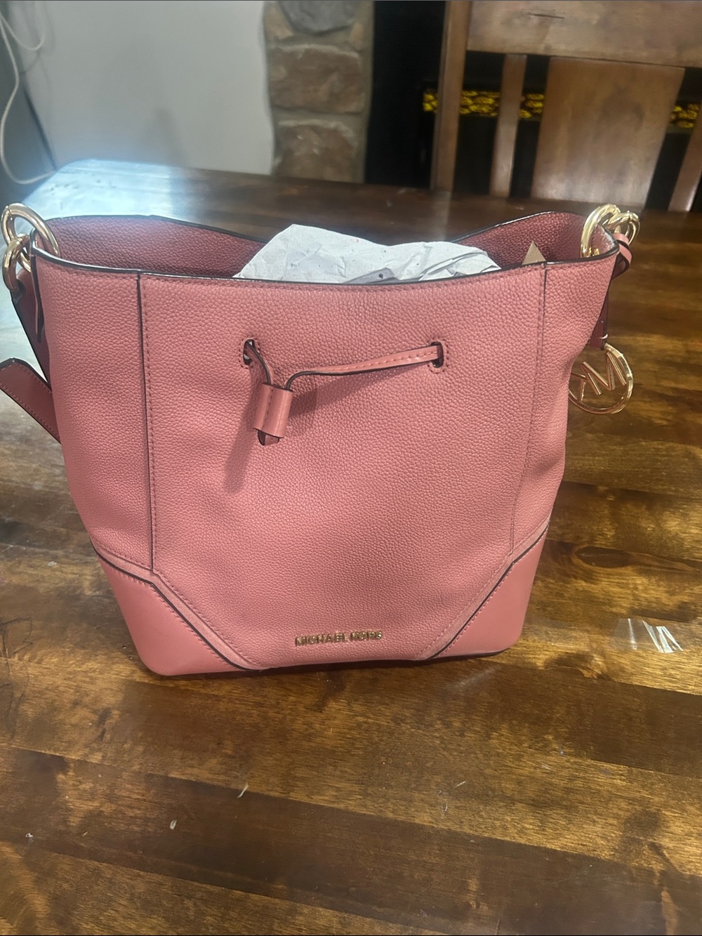 Michael Kors Rose Pink Pebbled Leather bucket bag